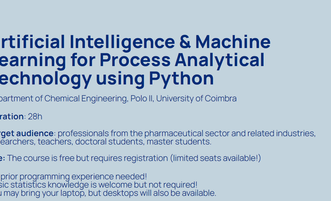 Curso – “Artificial Intelligence & Machine Learning for Process Analytical Technology using Python”.